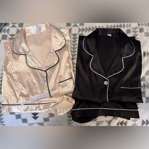 Elegant Satin Pajama Set - Cream and Black